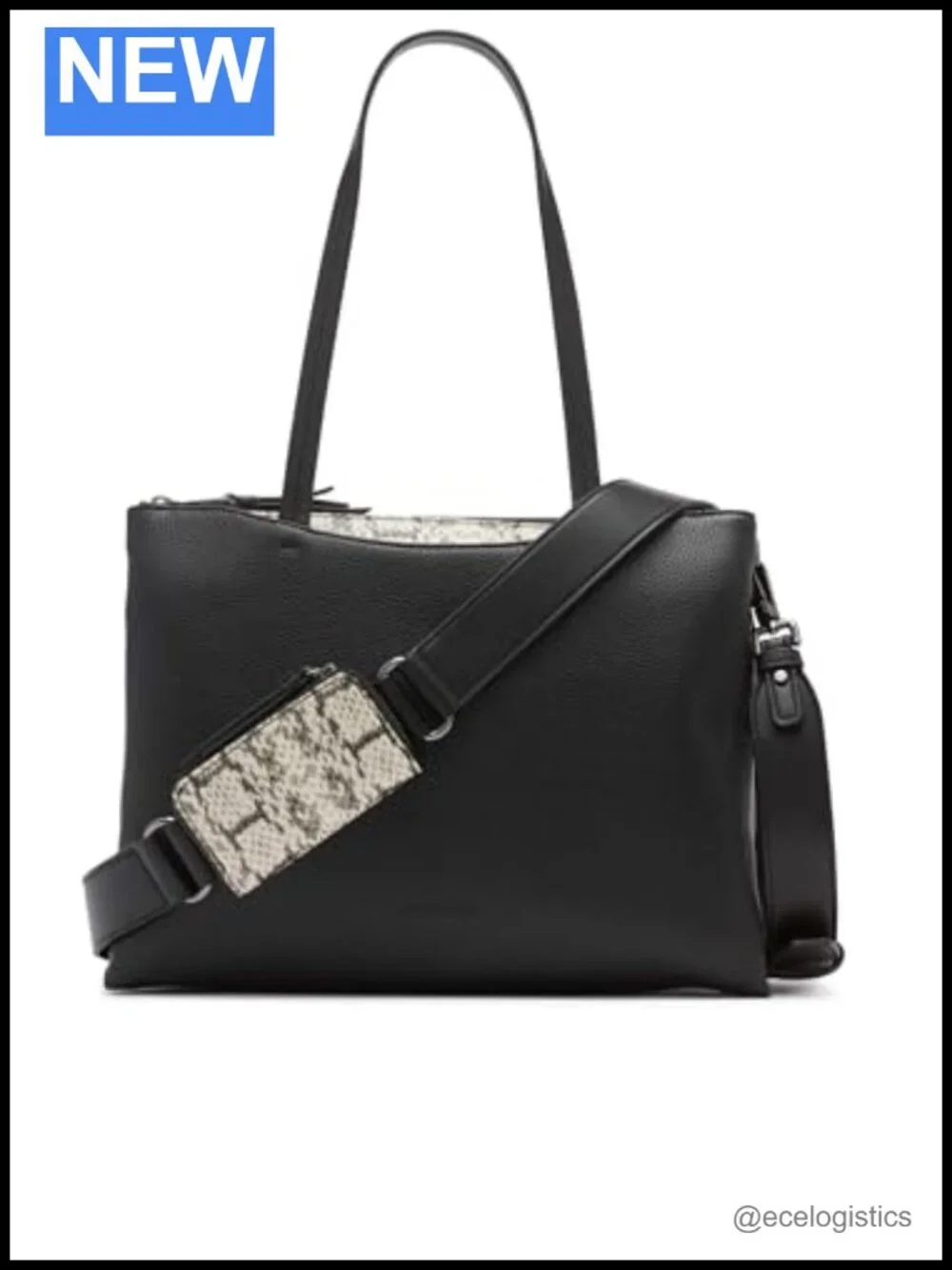 Vegan Leather 2-in-1 Tote with Pockets, Zipper, Shoulder Strap